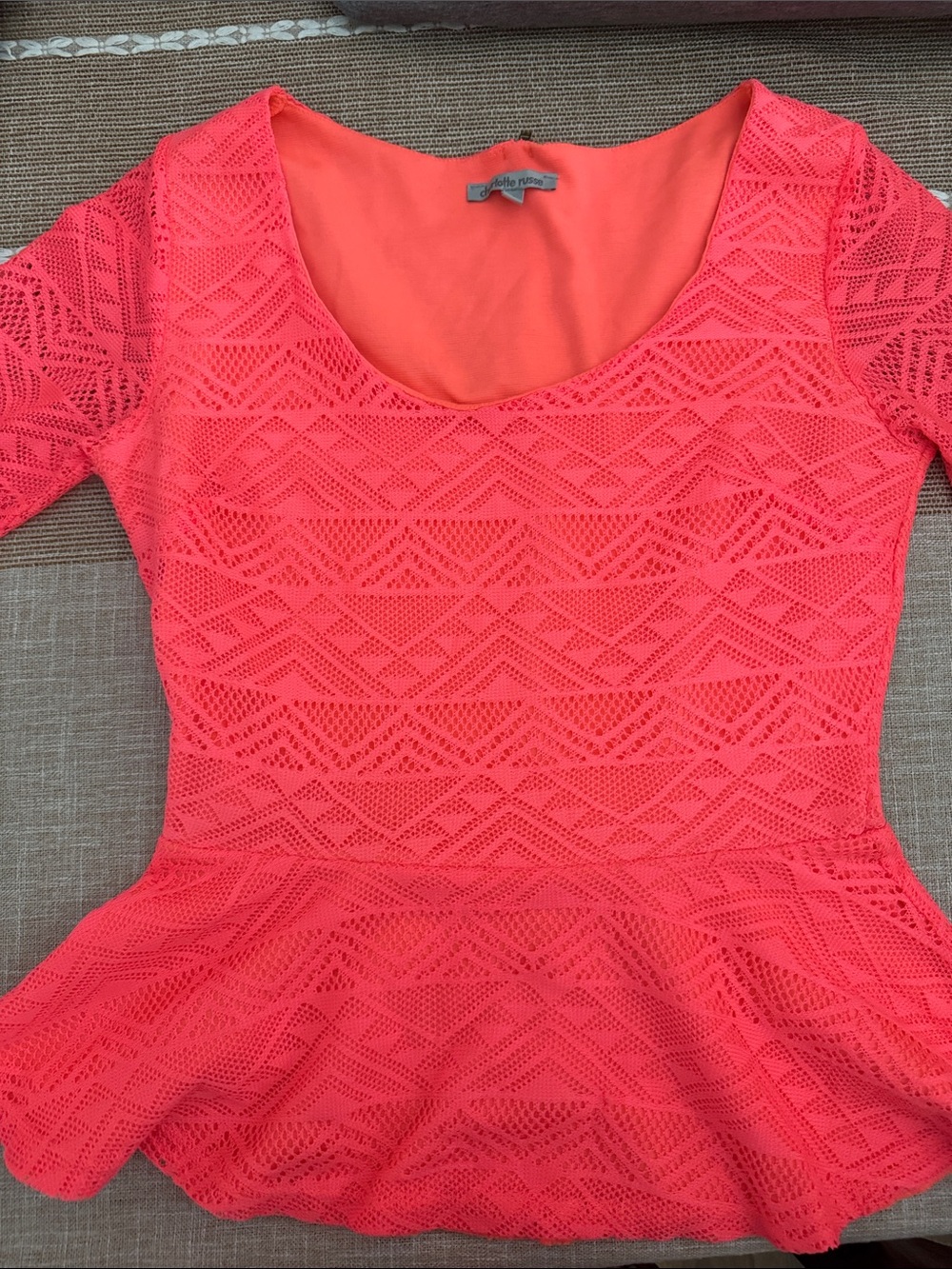 Charlotte Russe Neon Coral Lace Peplum Top